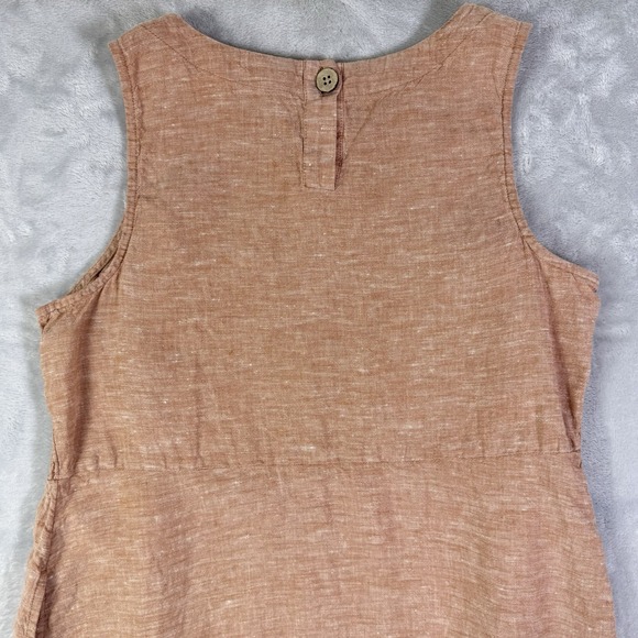 J Jill 100% Linen Dress Size Small Petite Tan/Orange Beach Vacation Pockets - Picture 11 of 15